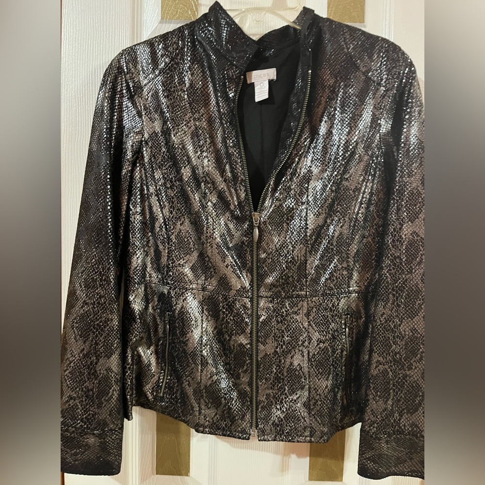 Chico's Metallic Snake Print Bomber Jacket